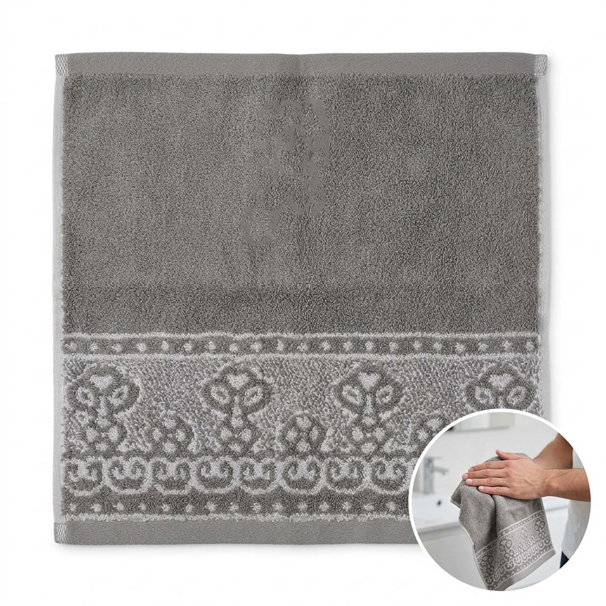 Towel 33x33 Jacquard Yarn Dyed Grey