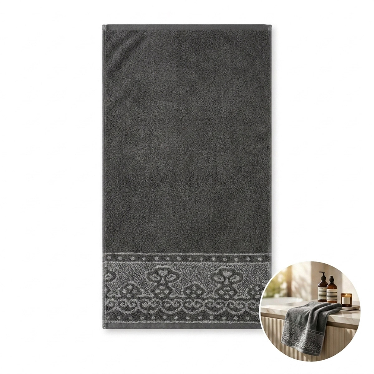 Towel 50x100 Jacquard Yarn Dyed Grey