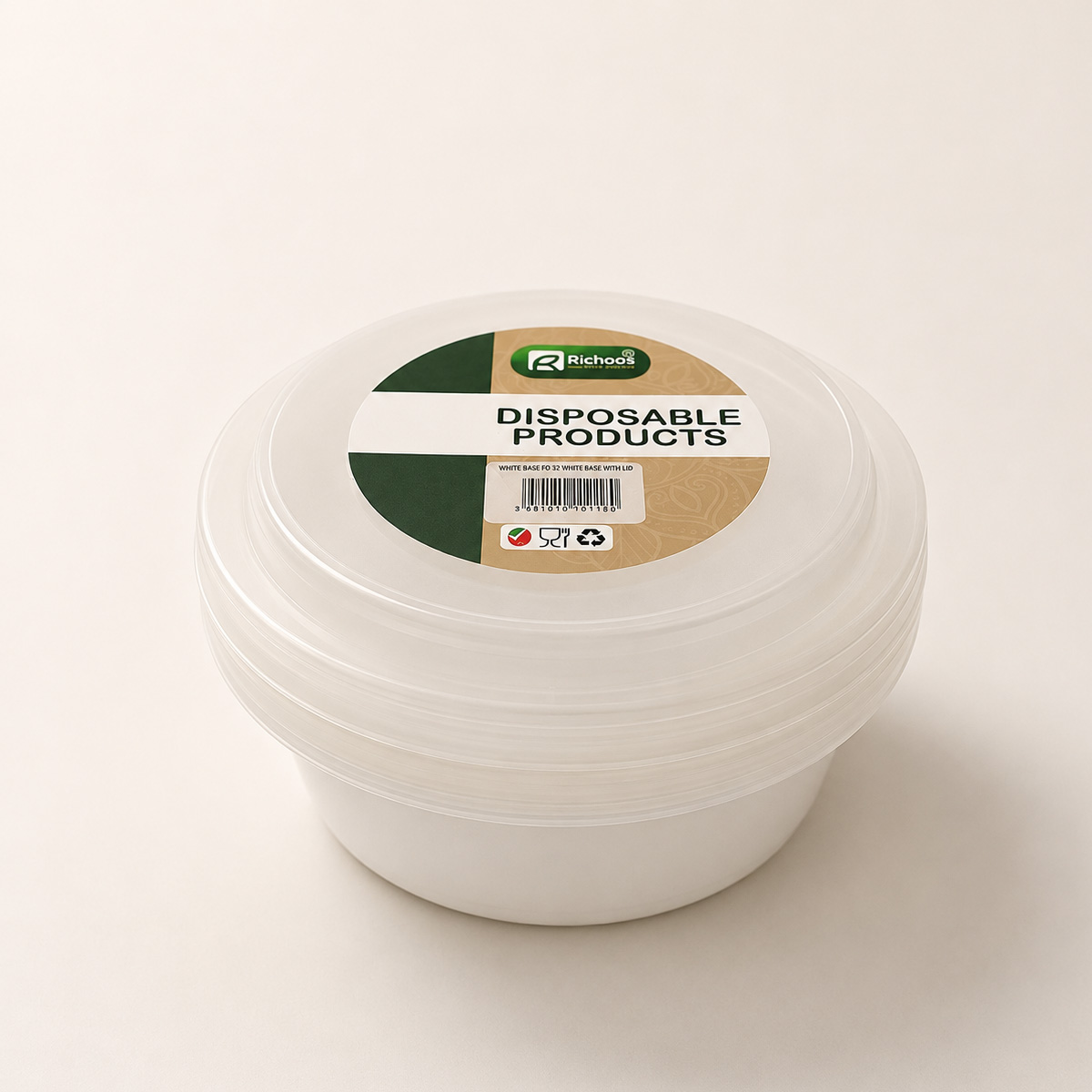 White Base Round Container with Lid 32oz
