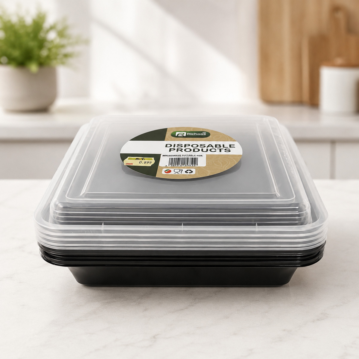 Microwave Container RE48 Black 5pcs
