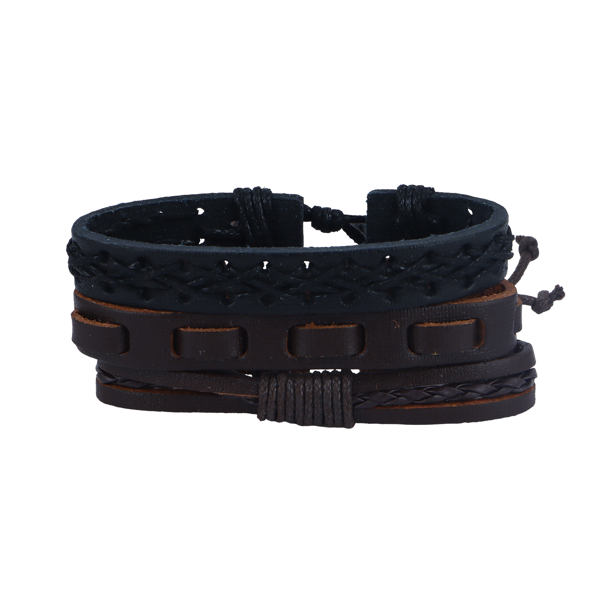 Men Leather Bracelet 3-In-1 Set