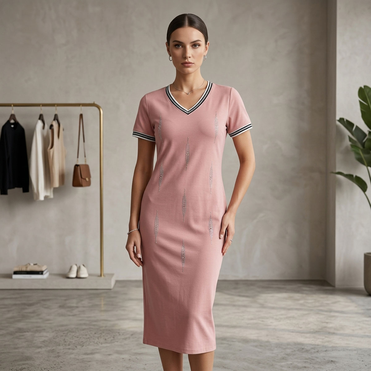 Midi Gown Short Sleeve