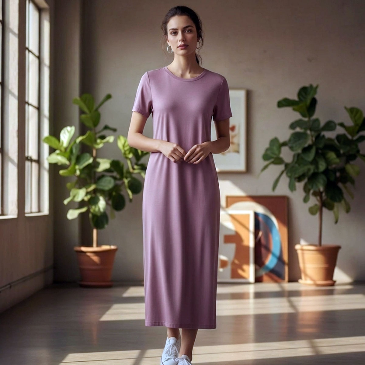 Ladies Stretch Dress Short Sleeve