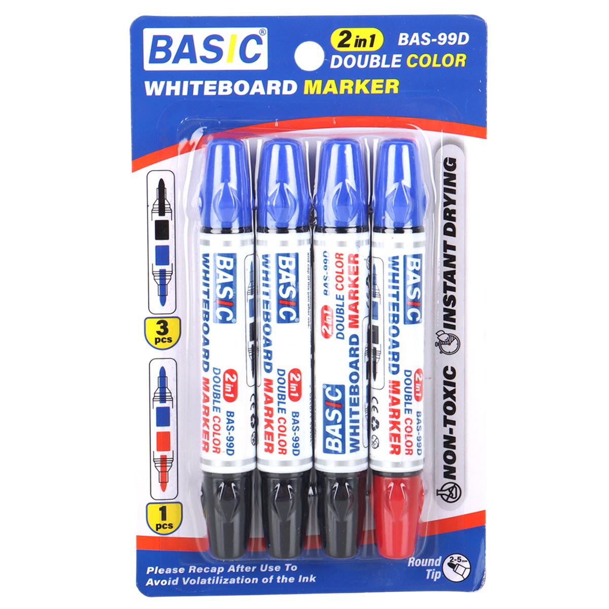 Basic Double Color Whiteboard Marker Set 4 Piece