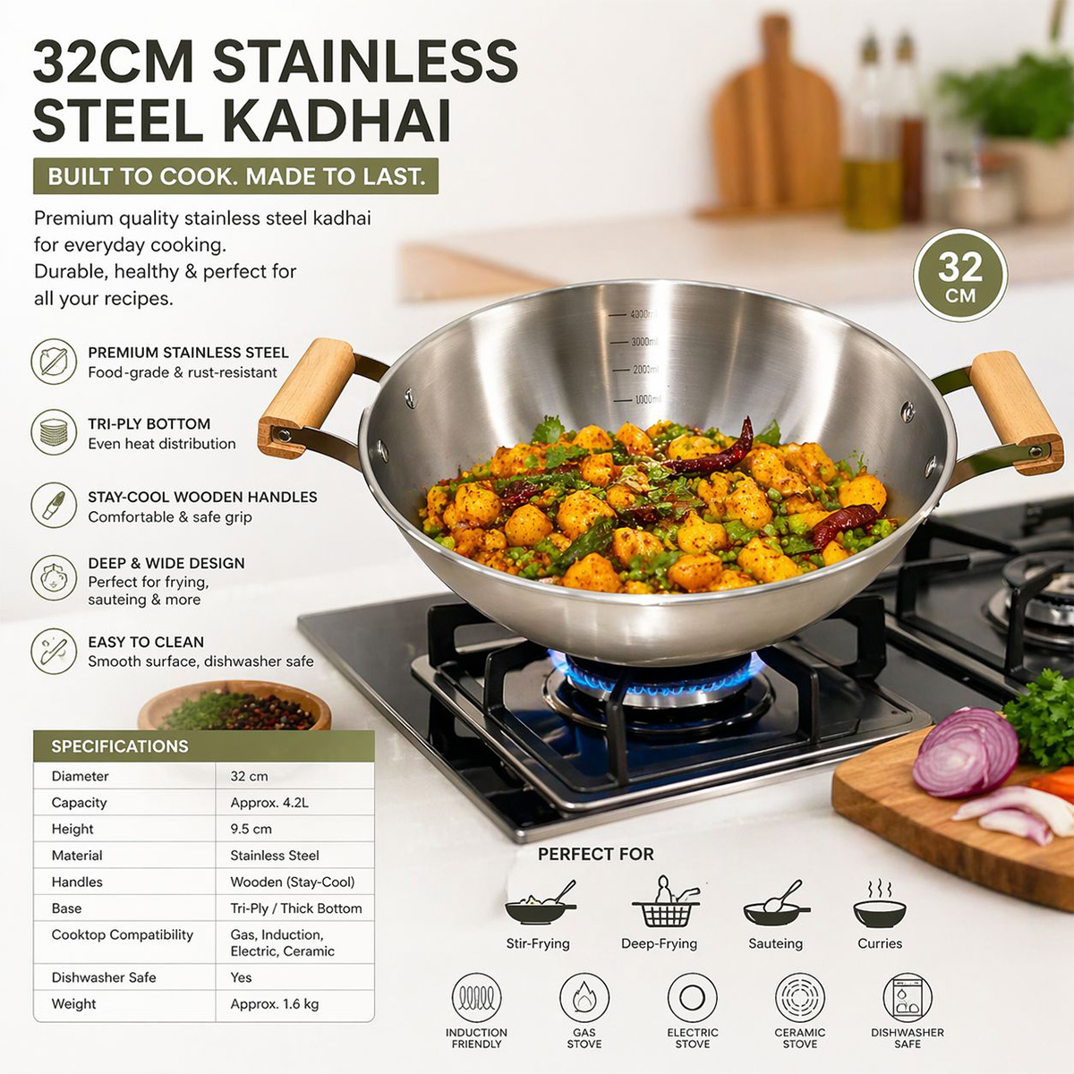 Wok Pan Short Handle 32cm