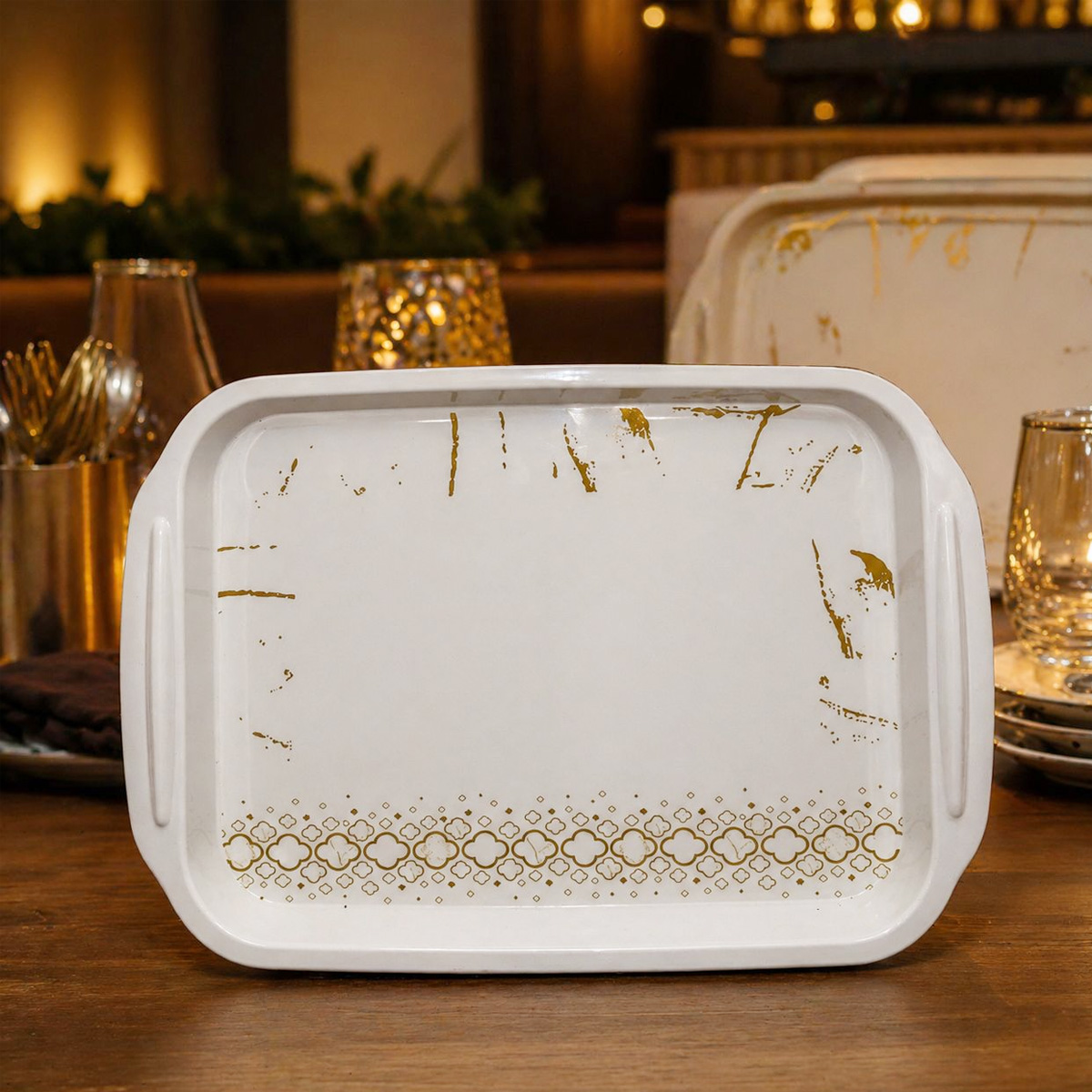 Melamine Rectangular Tray with Handle 15 Inch