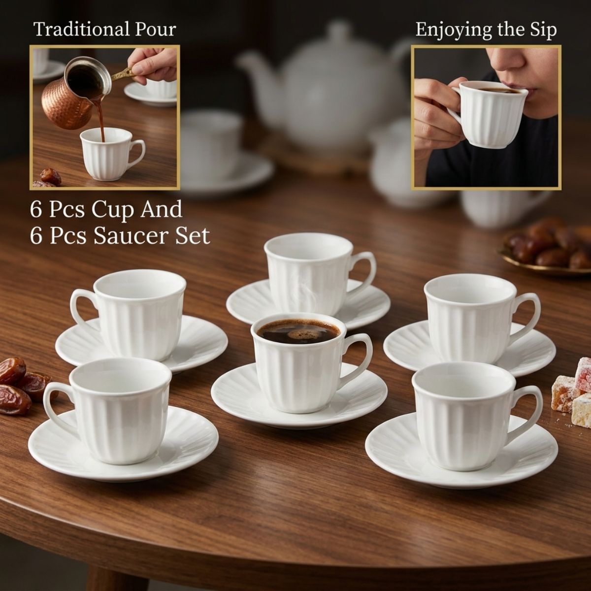 Ceramic Cup and Saucer Set 12 Piece