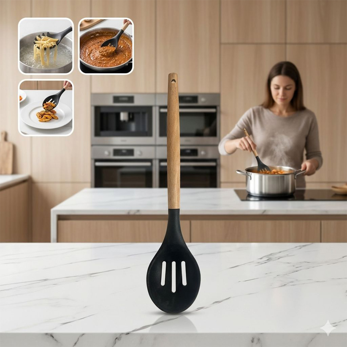 Silicone Spoon with Wooden Handle