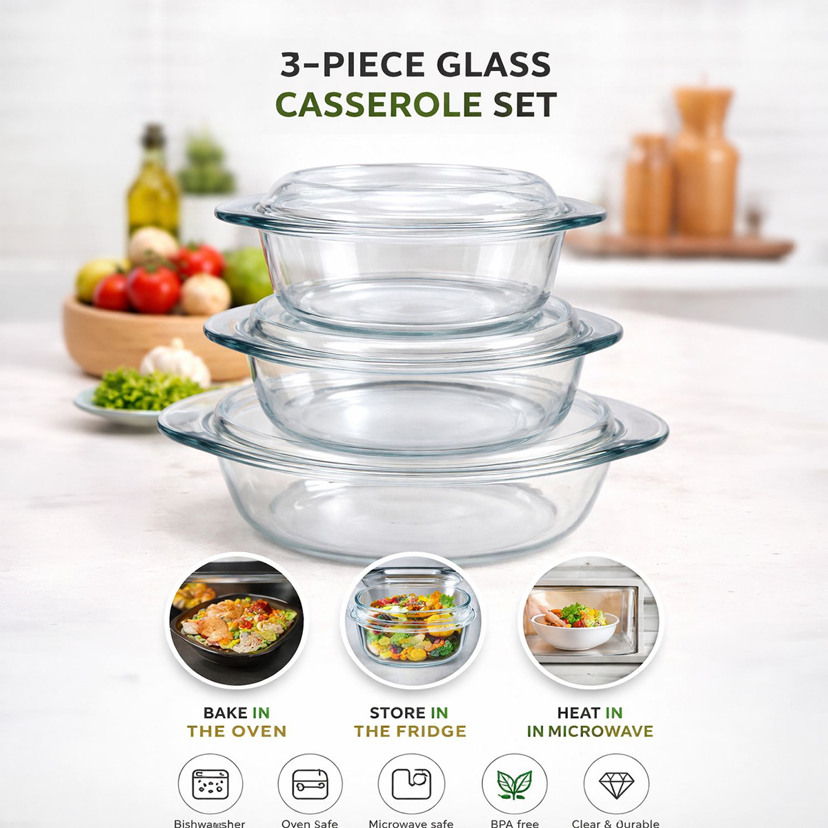 Glass Baking Dish Set 3 Piece