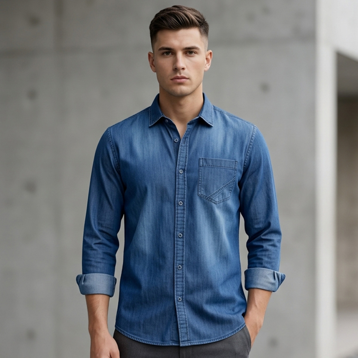 Men Denim T-Shirt Long Sleeve