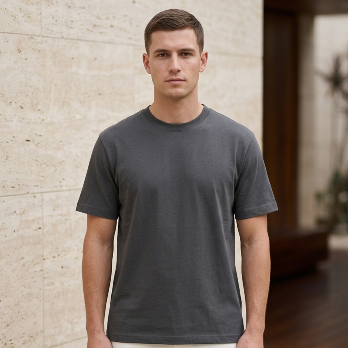 Men Round Neck T-Shirt Short Sleeve
