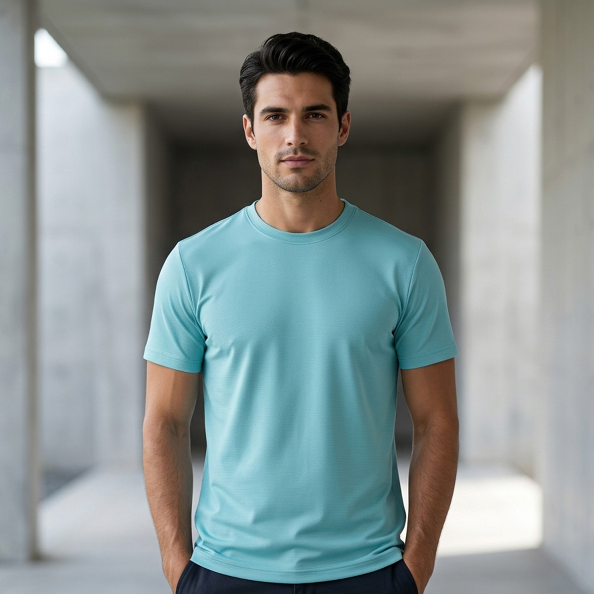 Men Round Neck T-Shirt Short Sleeve