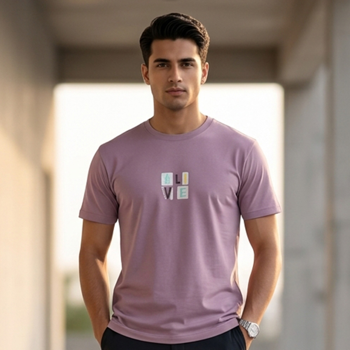 Men Printed Round Neck T-Shirt Short Sleeve