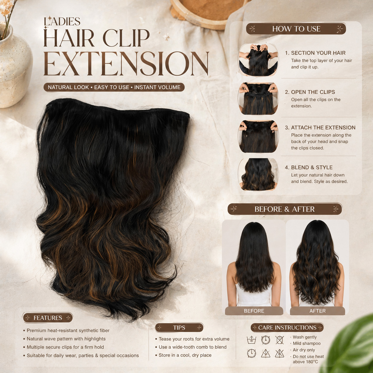 Hair Clip Extension with Cap