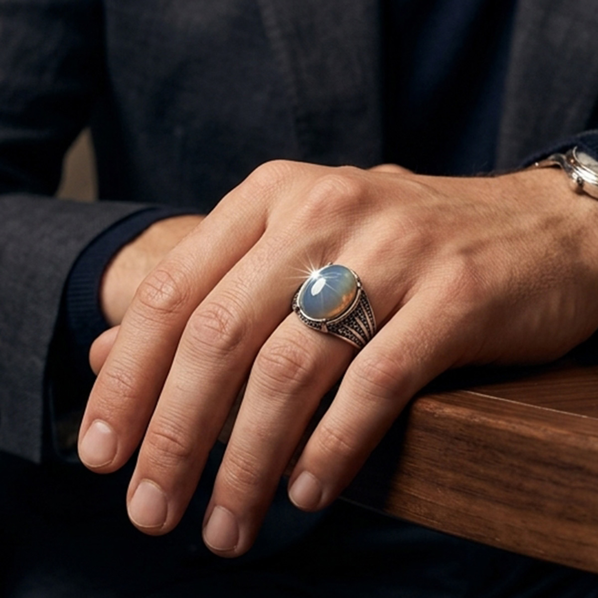 Gents Finger Ring Metal Stone