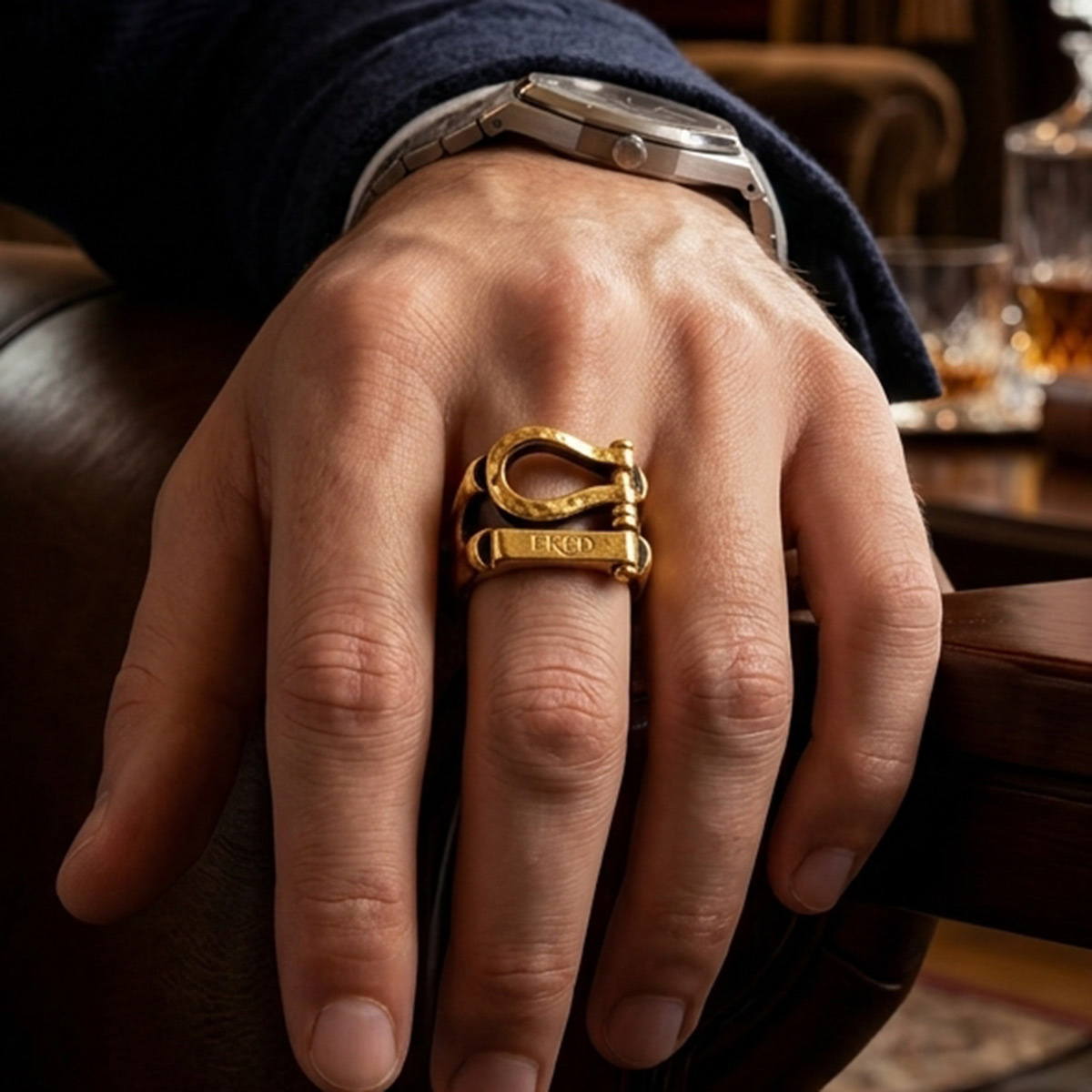 Gents Finger Ring Metal Stone