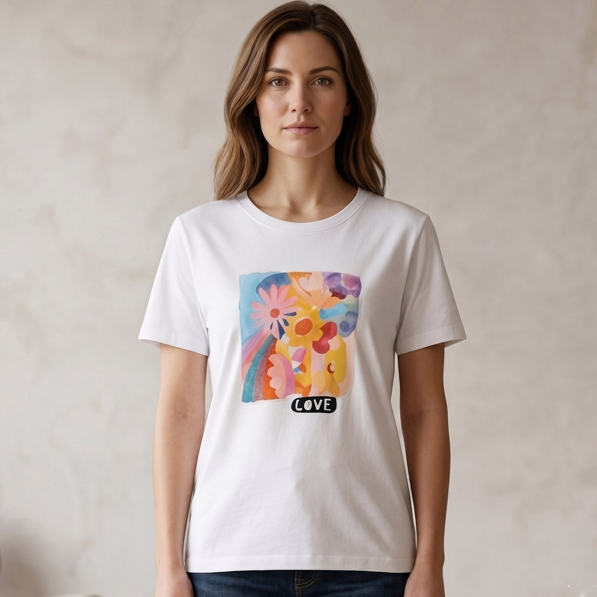 Ladies Printed Round Neck Short Sleeve T-Shirt