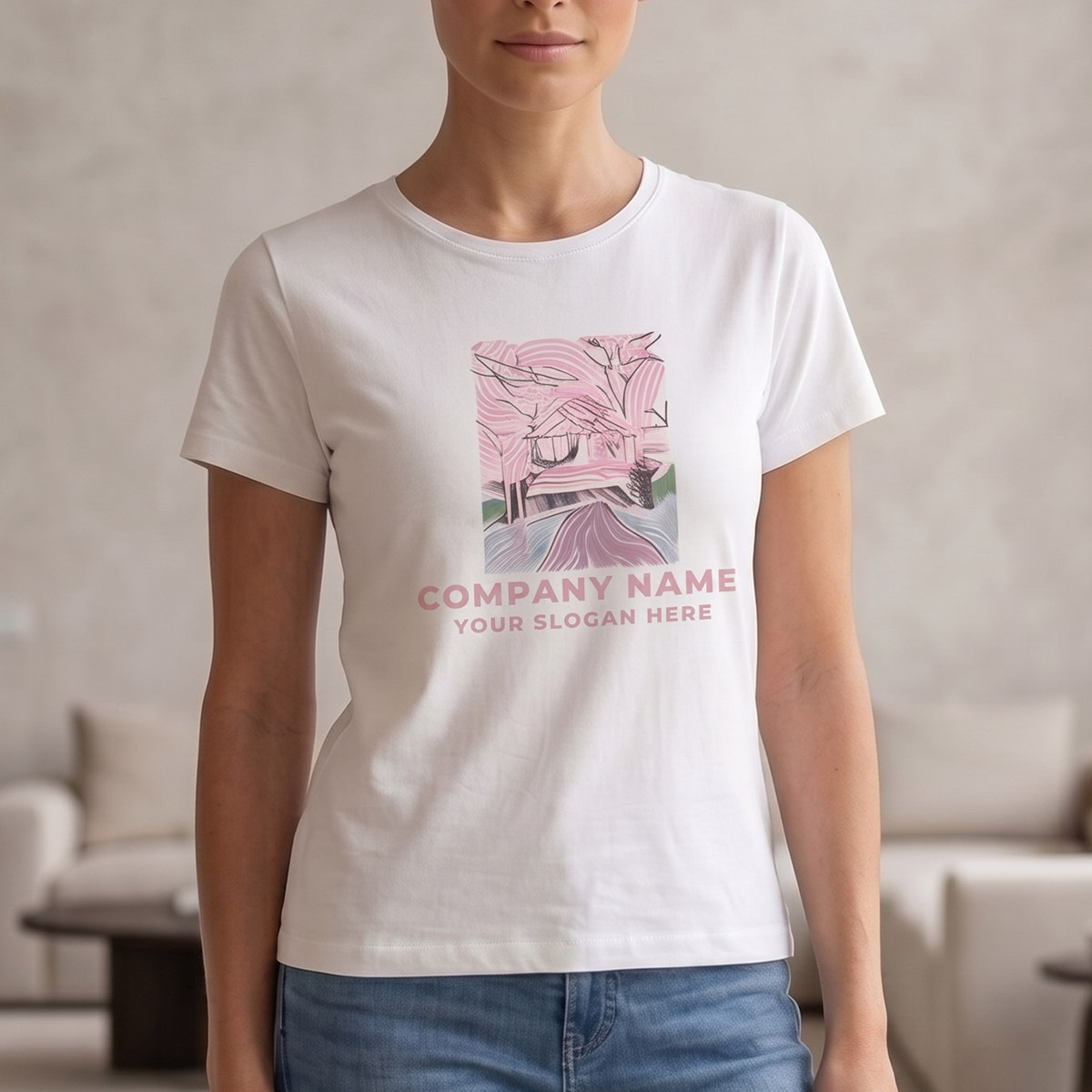 Ladies Printed Round Neck Short Sleeve T-Shirt