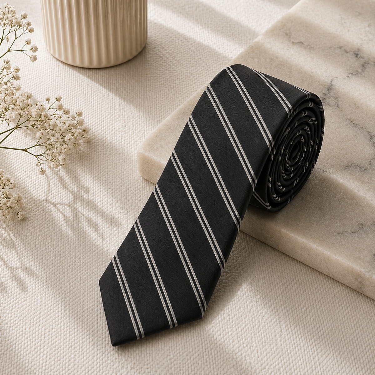 Men Slim Fit Tie 7cm Black Printed