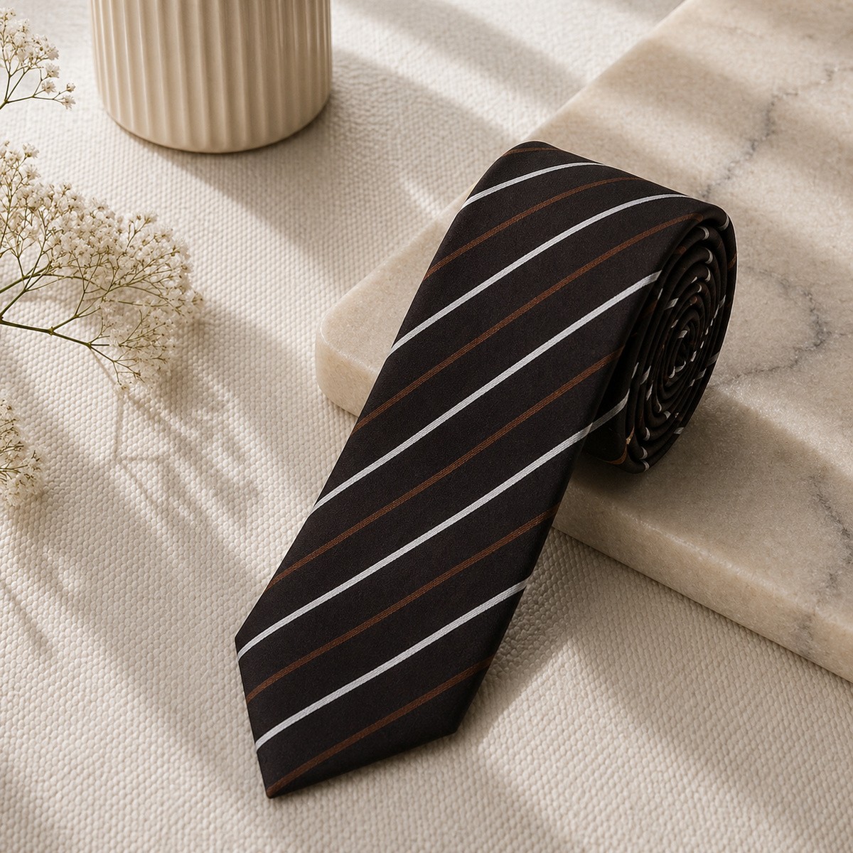 Men Slim Fit Tie 7cm Coffee Printed