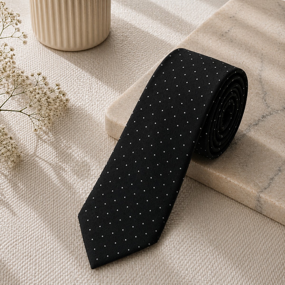 Men Slim Fit Tie 7cm Black Printed
