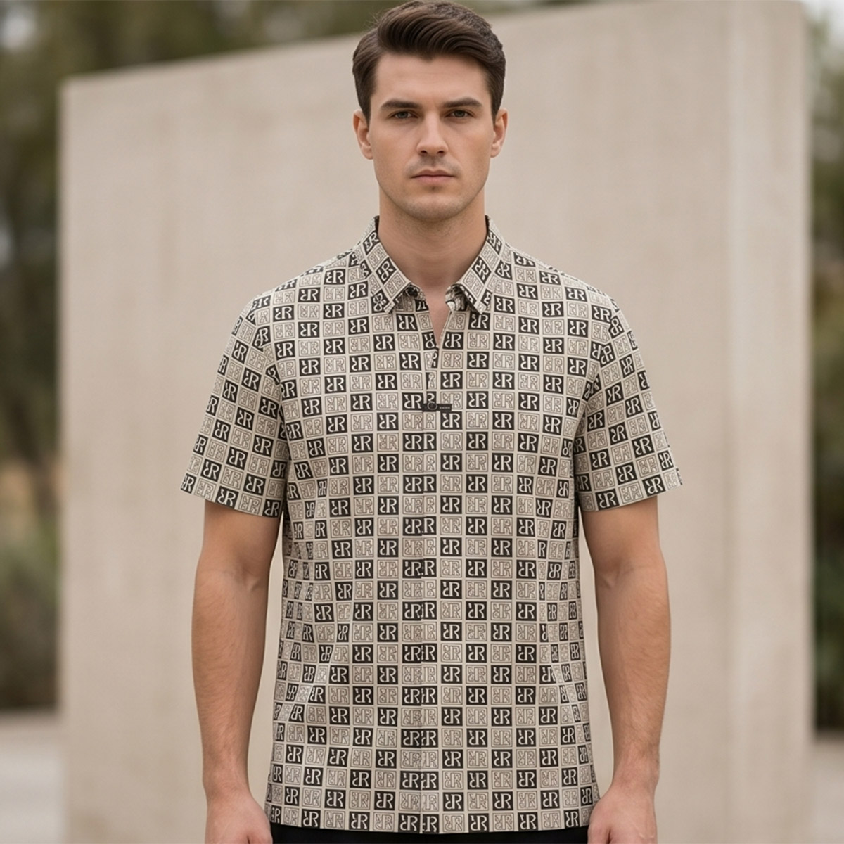 Men Printed Casual Shirt Short Sleeve
