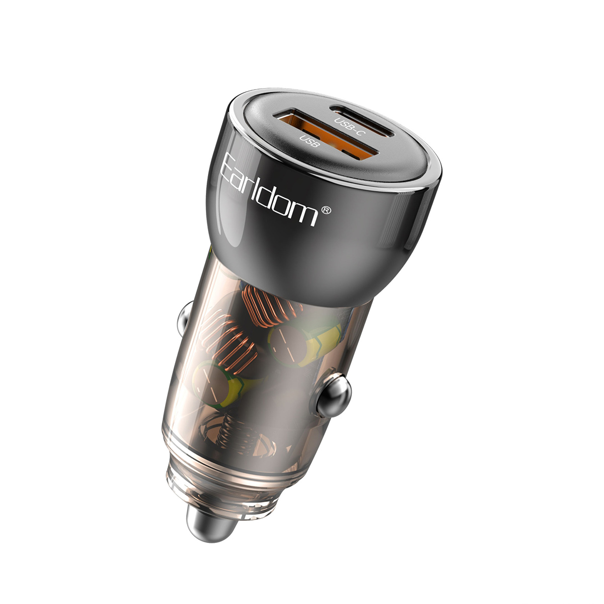 Earldom Transparent USB + USB-C Quick Car Charger 30W