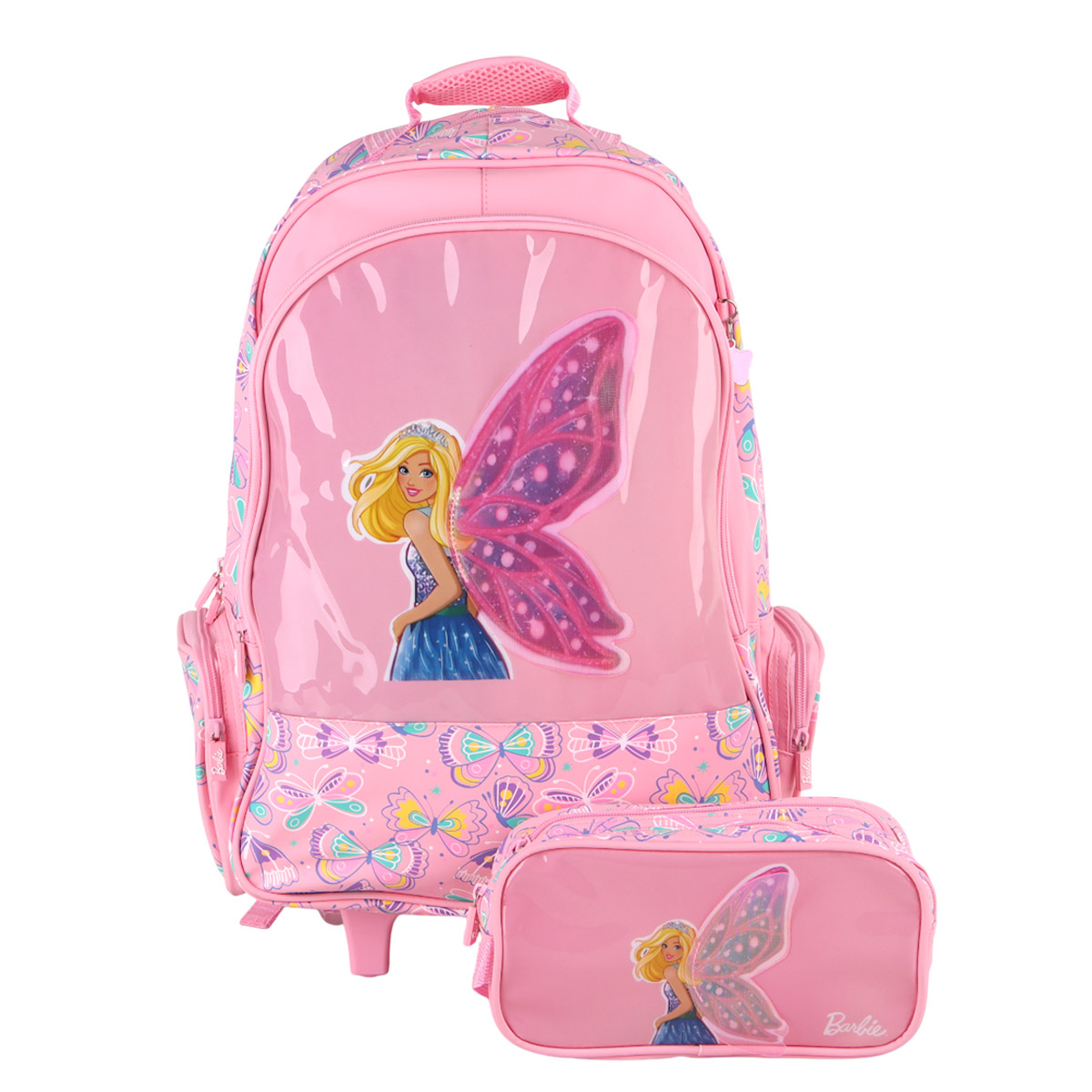 Girls Printed Backpack & Trolley Bag Set