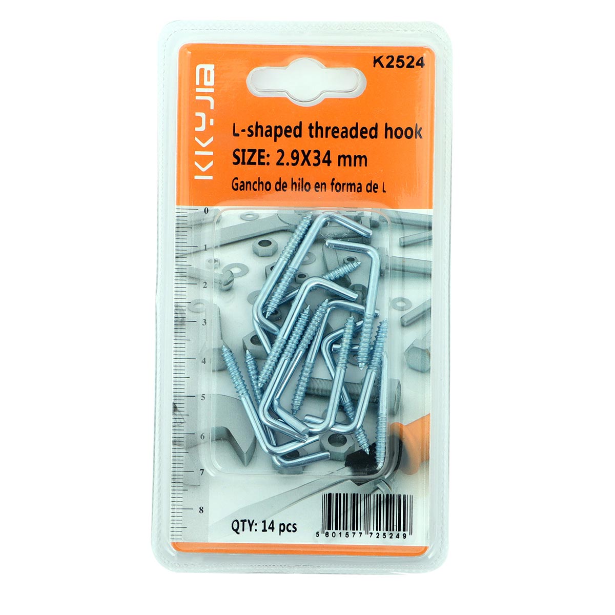 L-Shaped Threaded Hook 2.9x34mm 14 Pieces