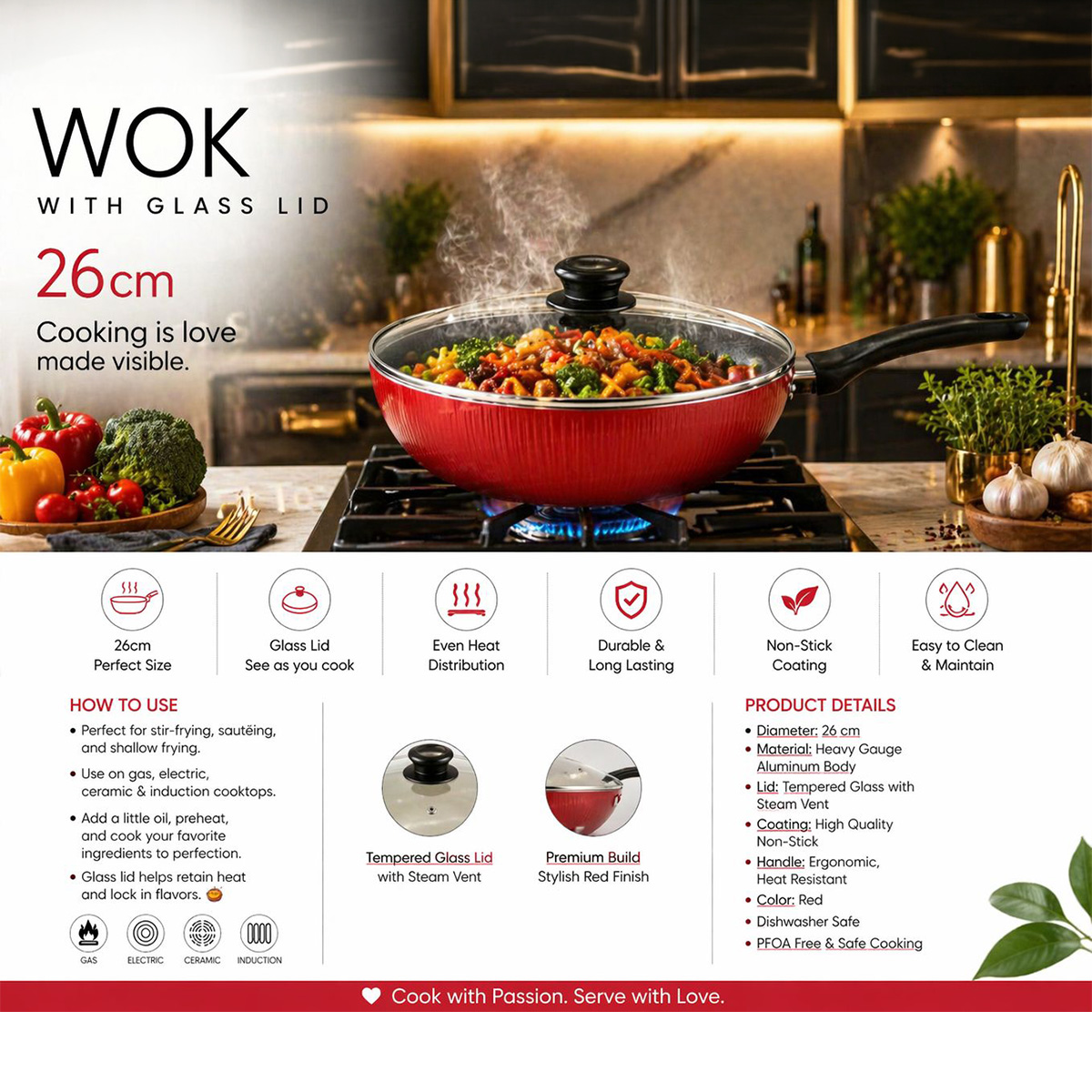 Non Stick Wok Pan Double Handle
