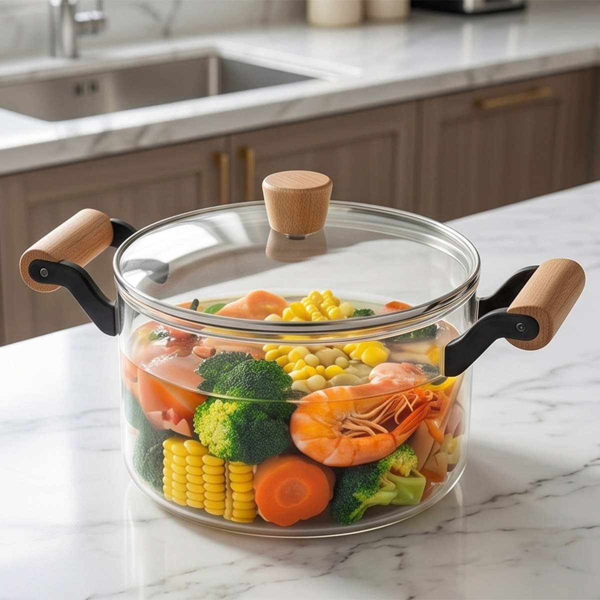 Glass Casserole with Wooden Handle 3.5L