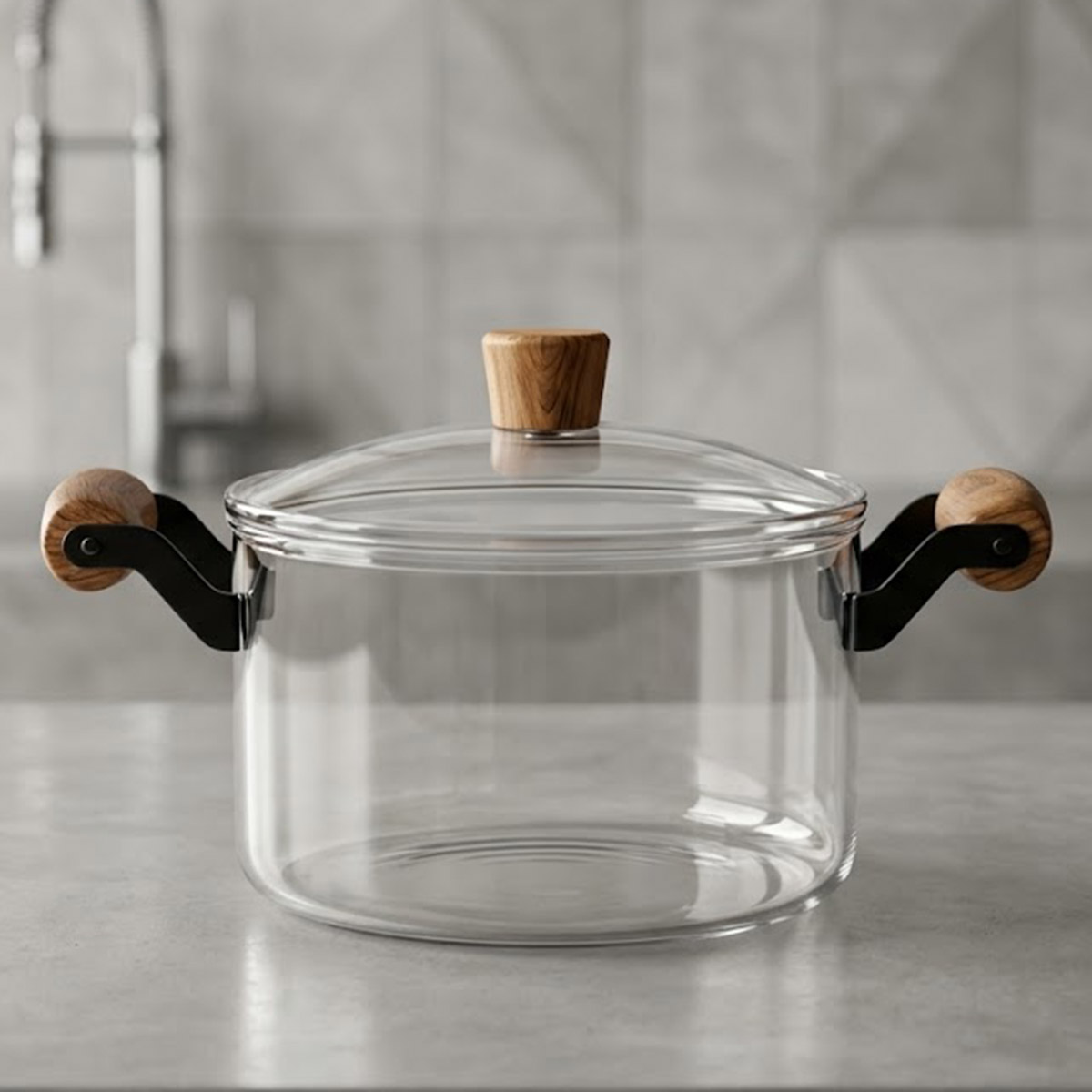 Glass Casserole with Wooden Handle 4.5L