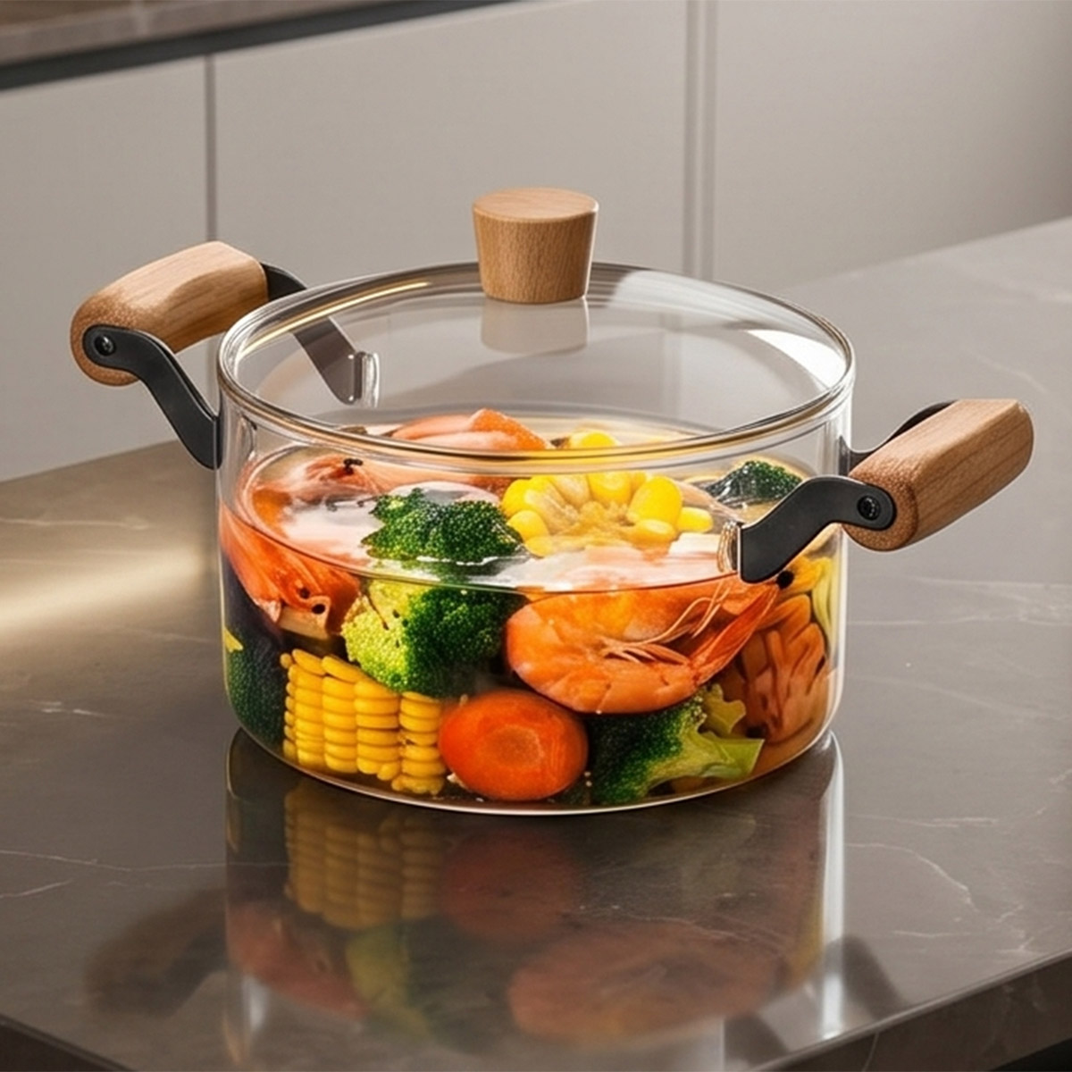 Glass Casserole with Wooden Handle 5.5L