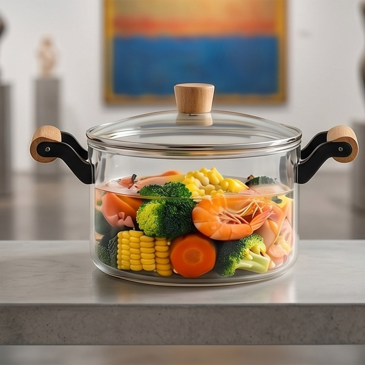 Glass Sauce Pan with Wooden Handle 3.5L