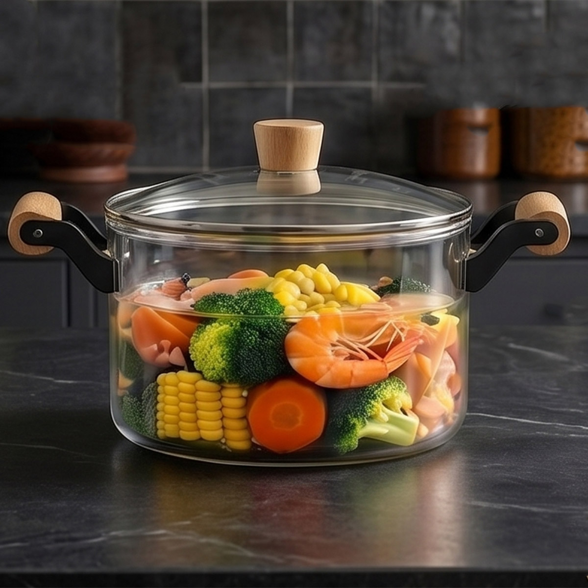 Glass Sauce Pan with Wooden Handle 5.5L