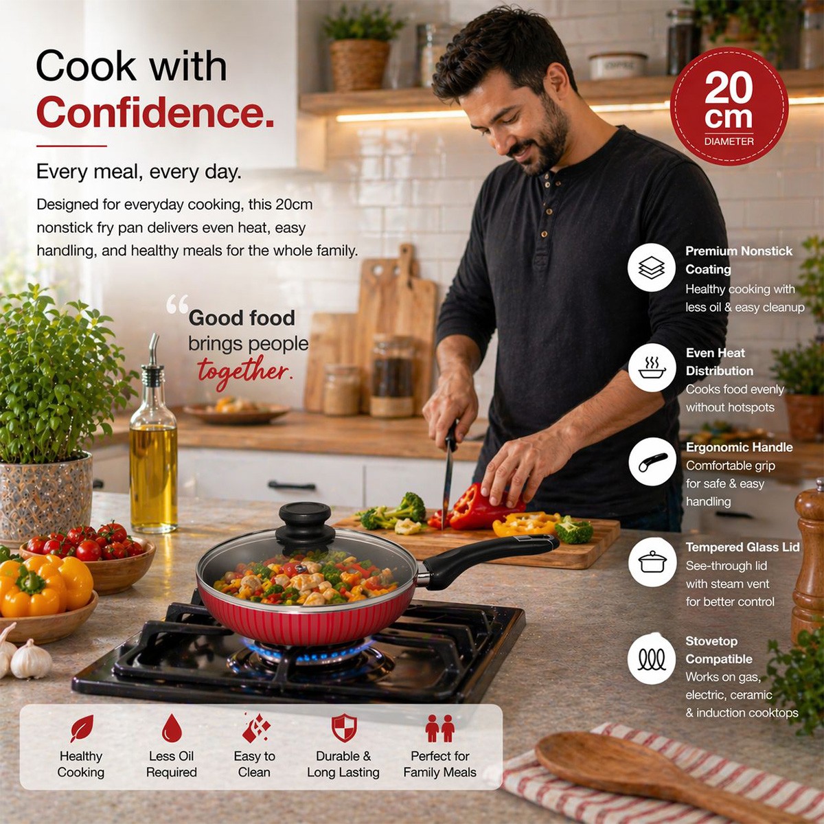 Non Stick Fry Pan with Cover 28cm