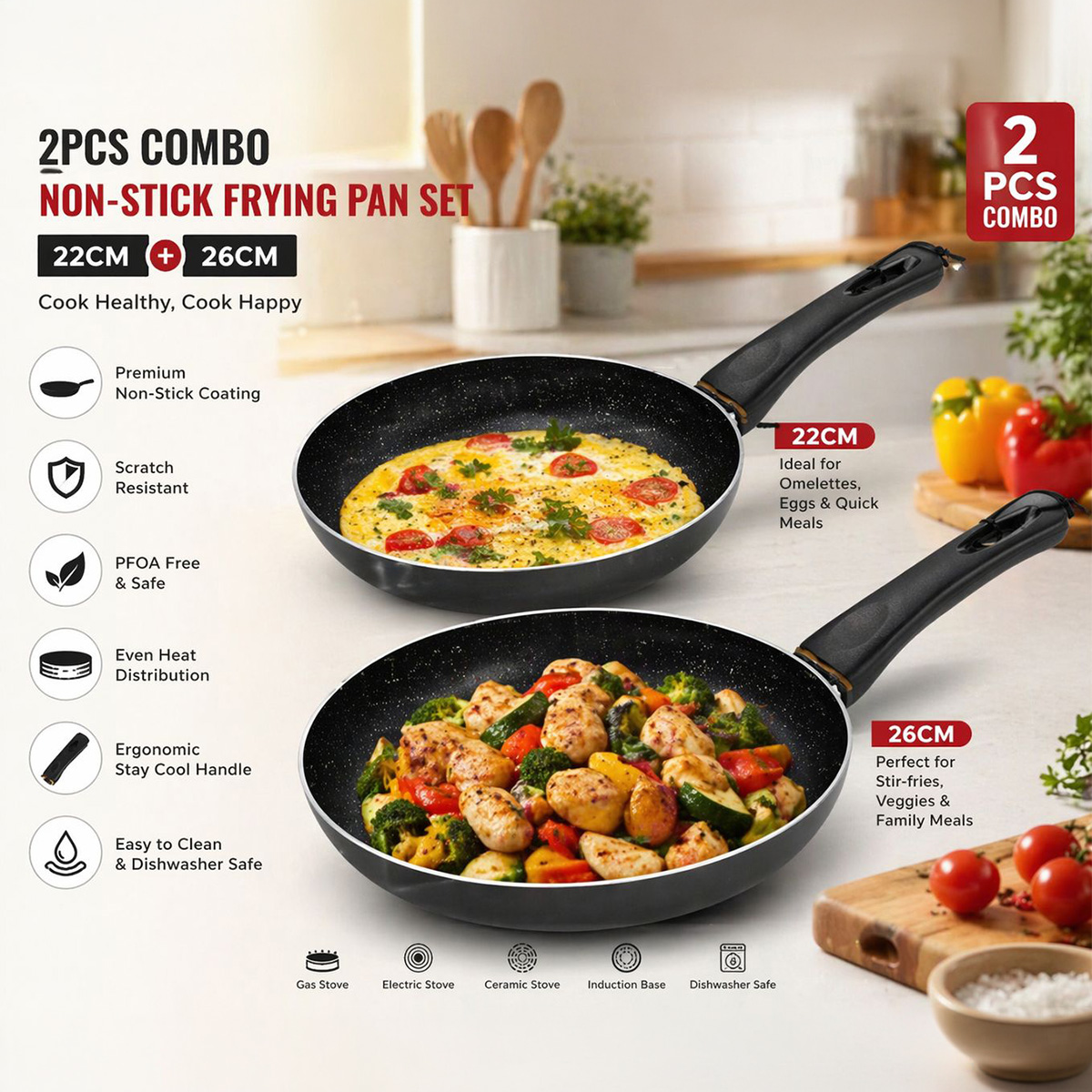 Granite Fry Pan Set 22cm 26cm