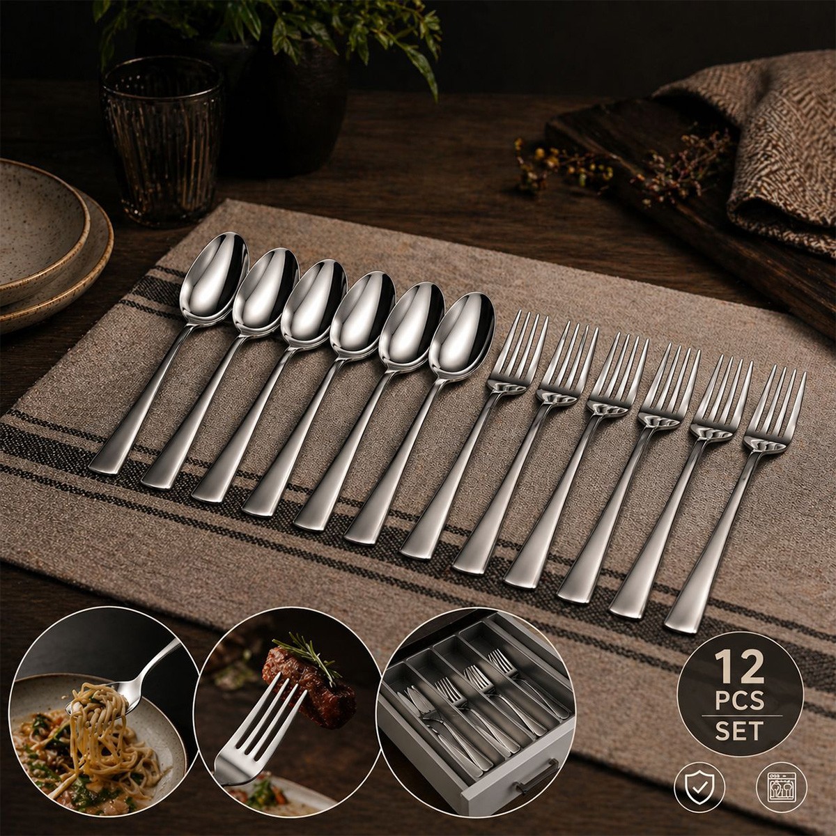 Dinner Spoon and Dinner Fork Set 12 Piece