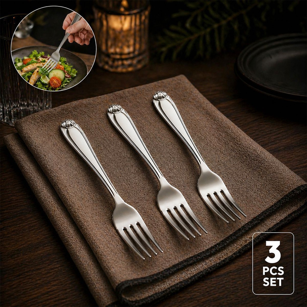 Stainless Steel Dinner Fork Set 3 Piece Silver