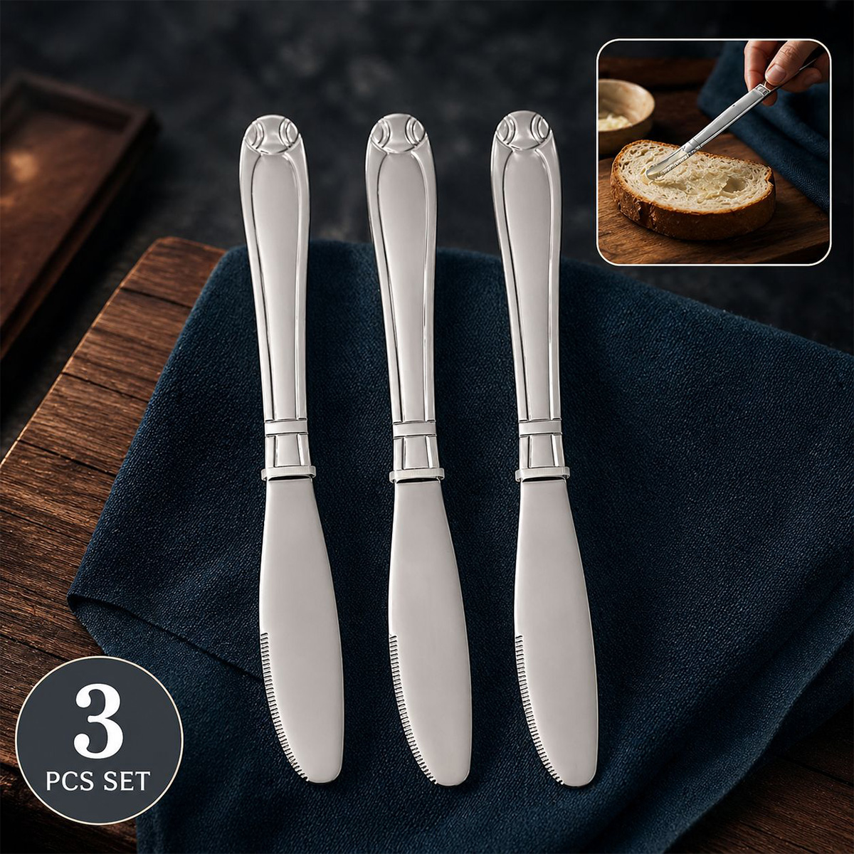 Dinner Knife Set 3 Piece Silver