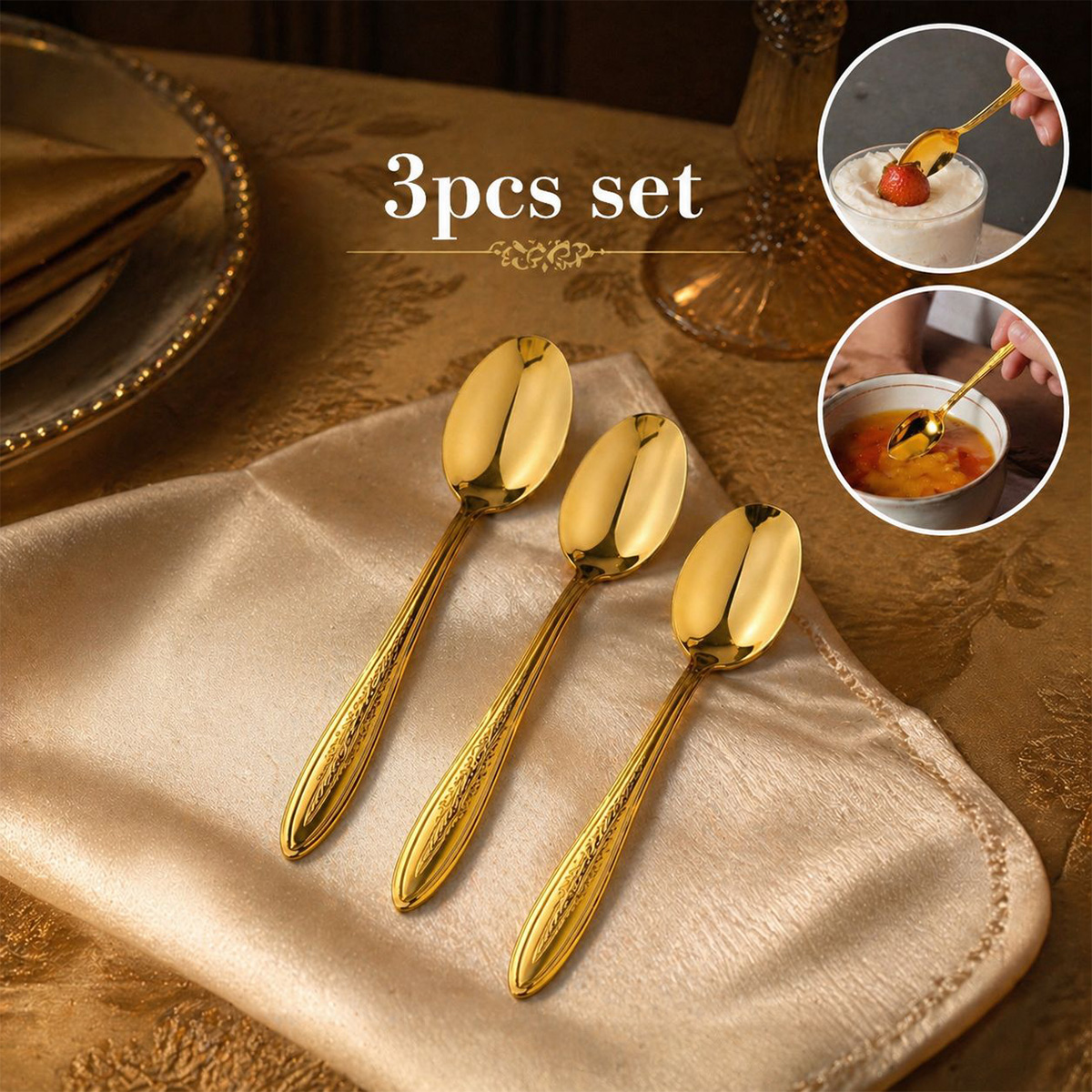 Dinner Spoon Set 3 Piece Gold