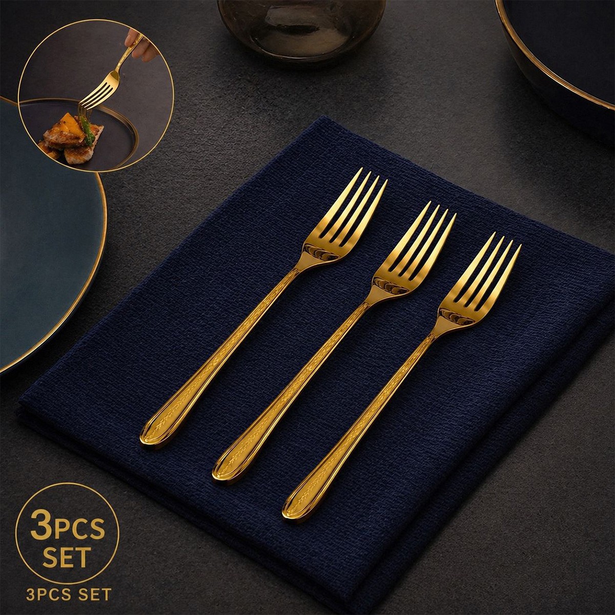 Dinner Fork Set 3 Piece Gold