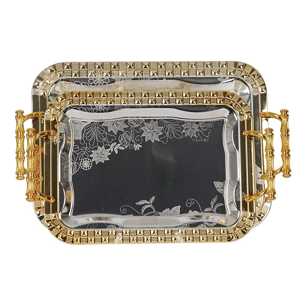 Large Silver & Gold Metal Tray