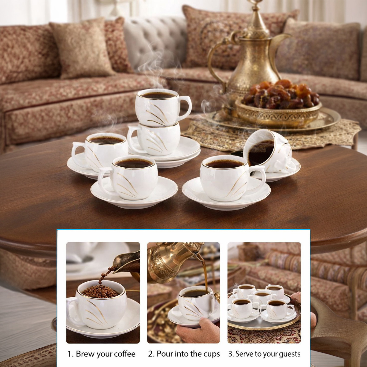 Ceramic Tea Cup Saucer Set 12 Piece