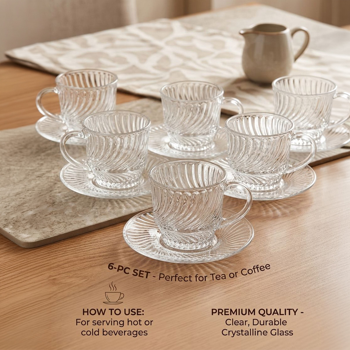 Glass Cup Saucer Set 6 Piece