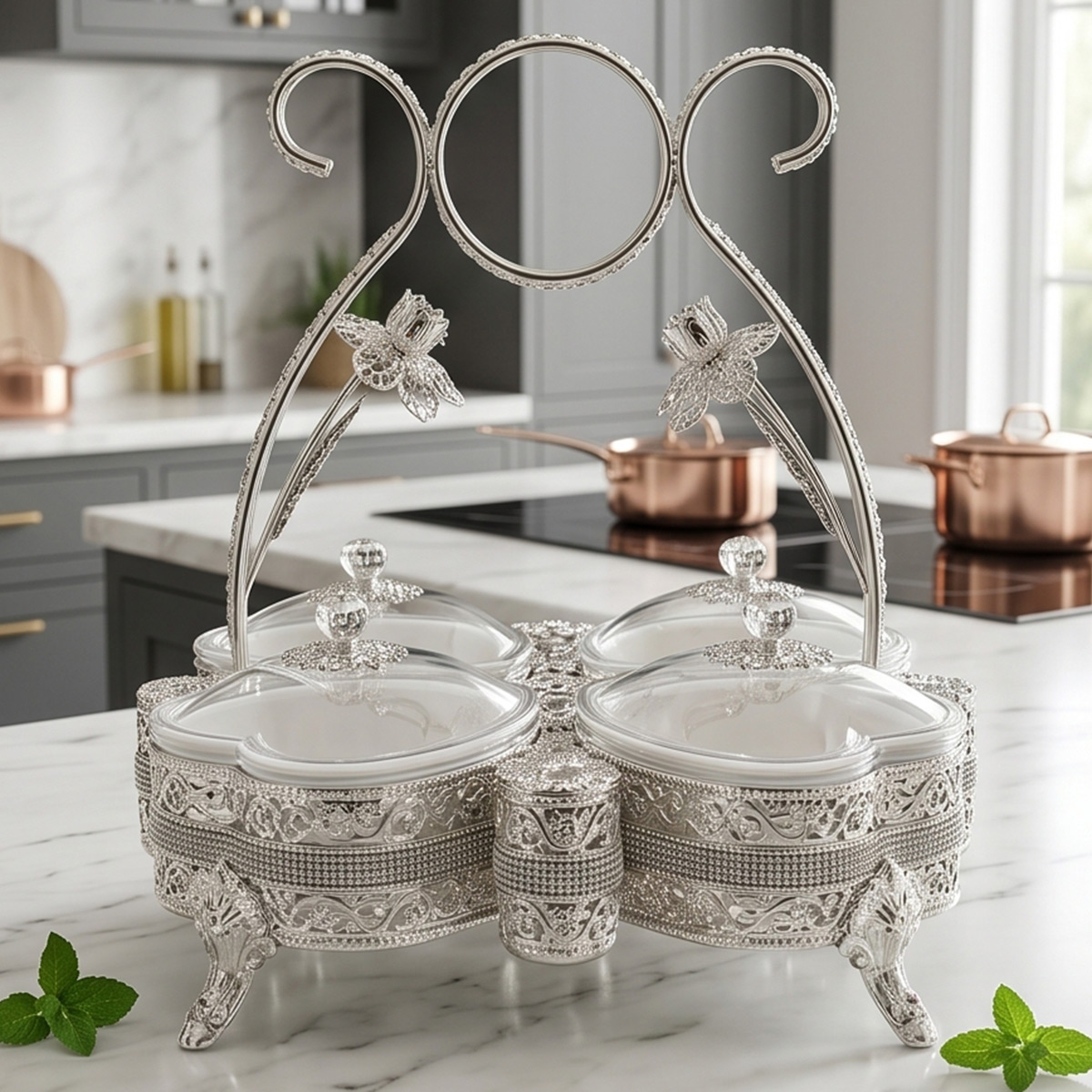 Silver Candy Bowl 4 Compartment