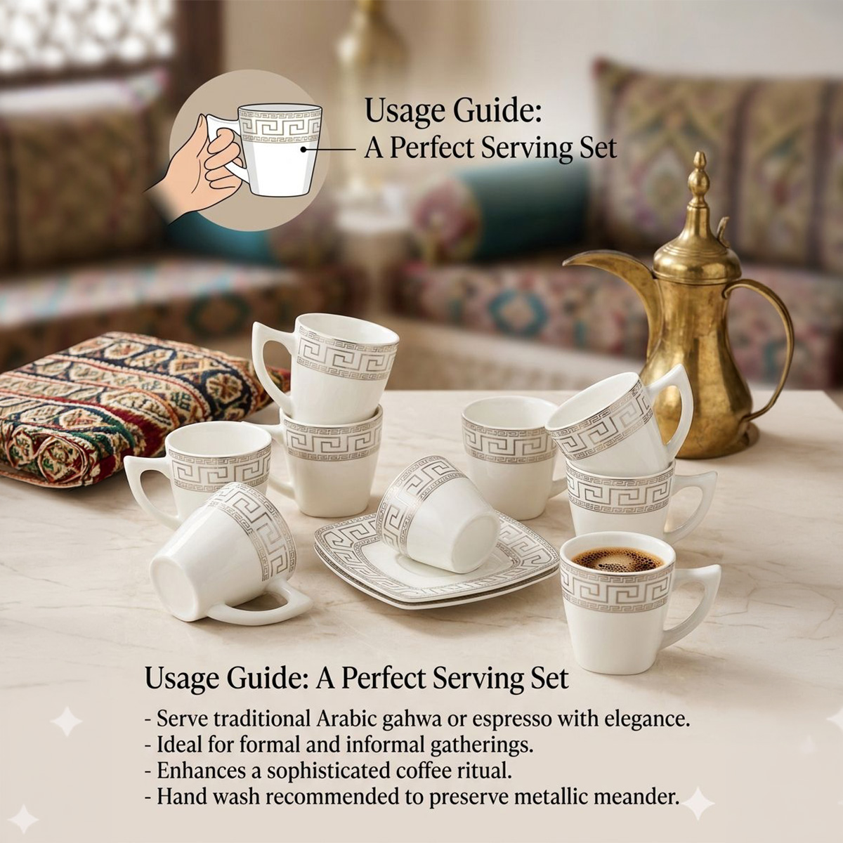 Turkish Coffee Cup Set Ceramic 12 Piece