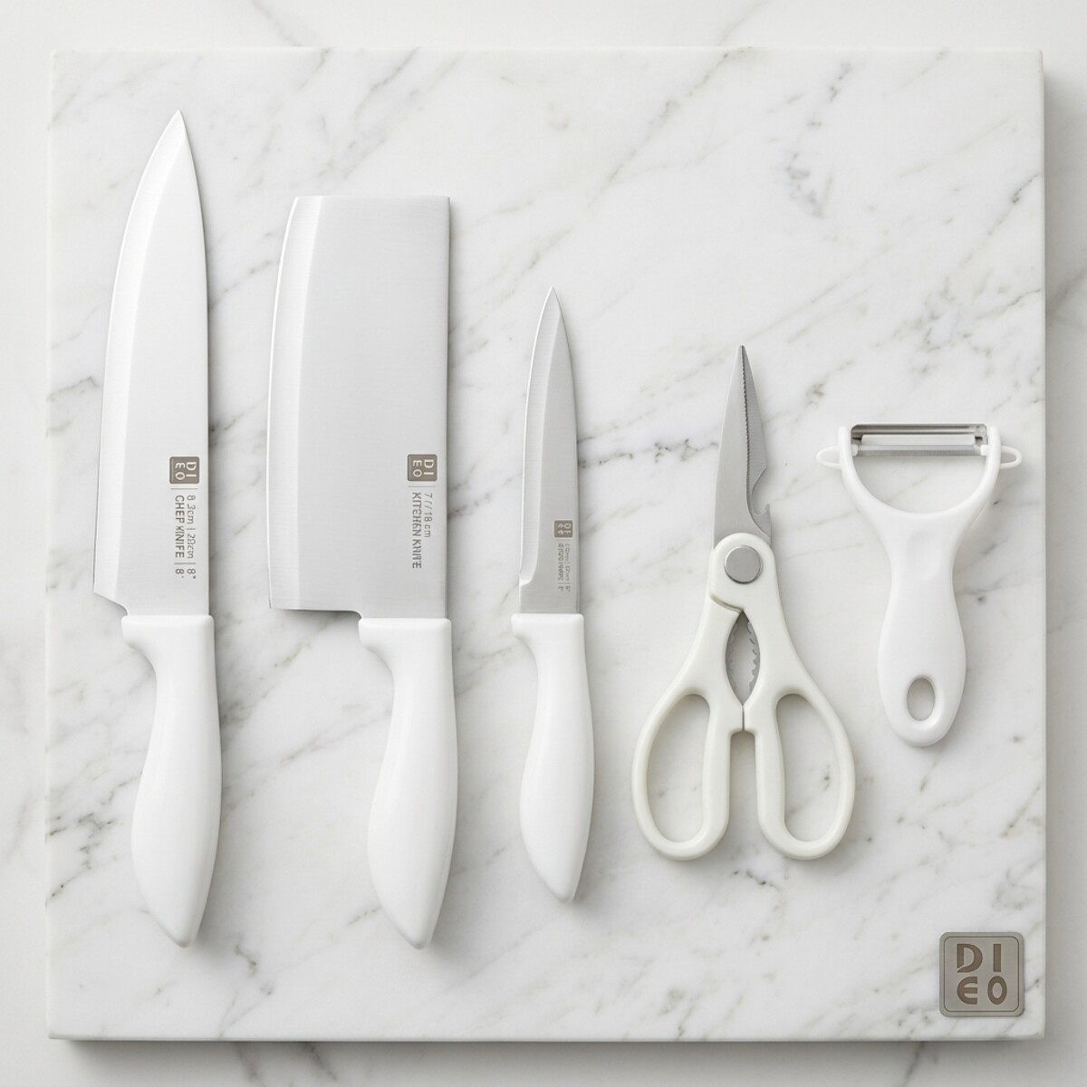 White Handle Knife Set 5 Piece