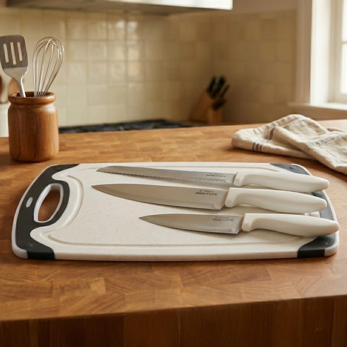 Cutting Board & Knife Set 4 Piece