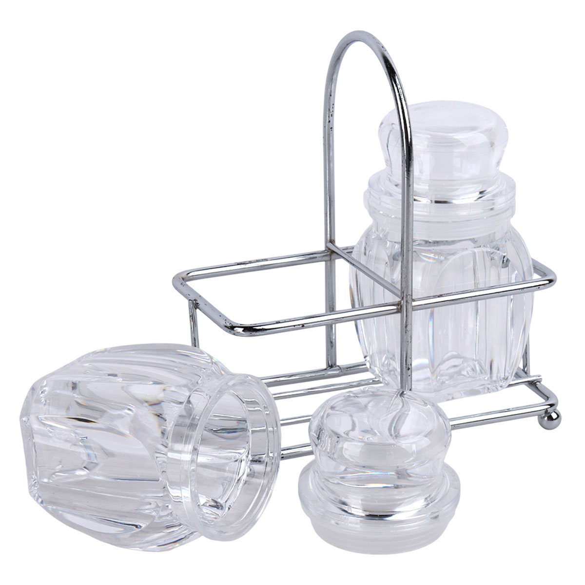 Glass Condiment Bottle Set with Stand 2 Piece